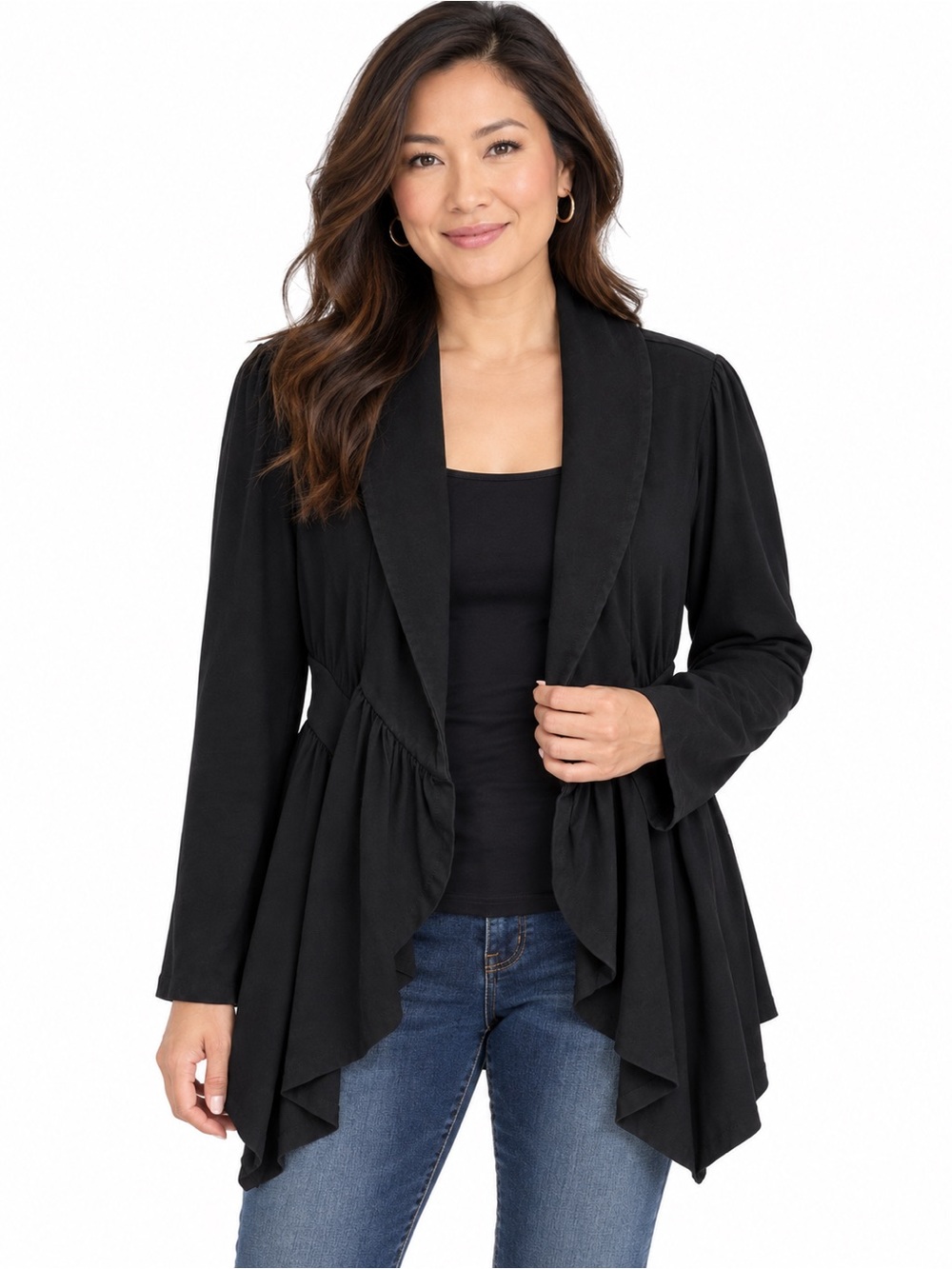 Converse One Star Black Peplum Waterfall Blazer Cardigan Jacket M